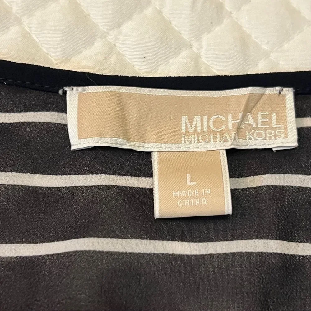 Michael Kors Sheer Striped Pull On Swimsuit Cover Mini Dress Women's Large